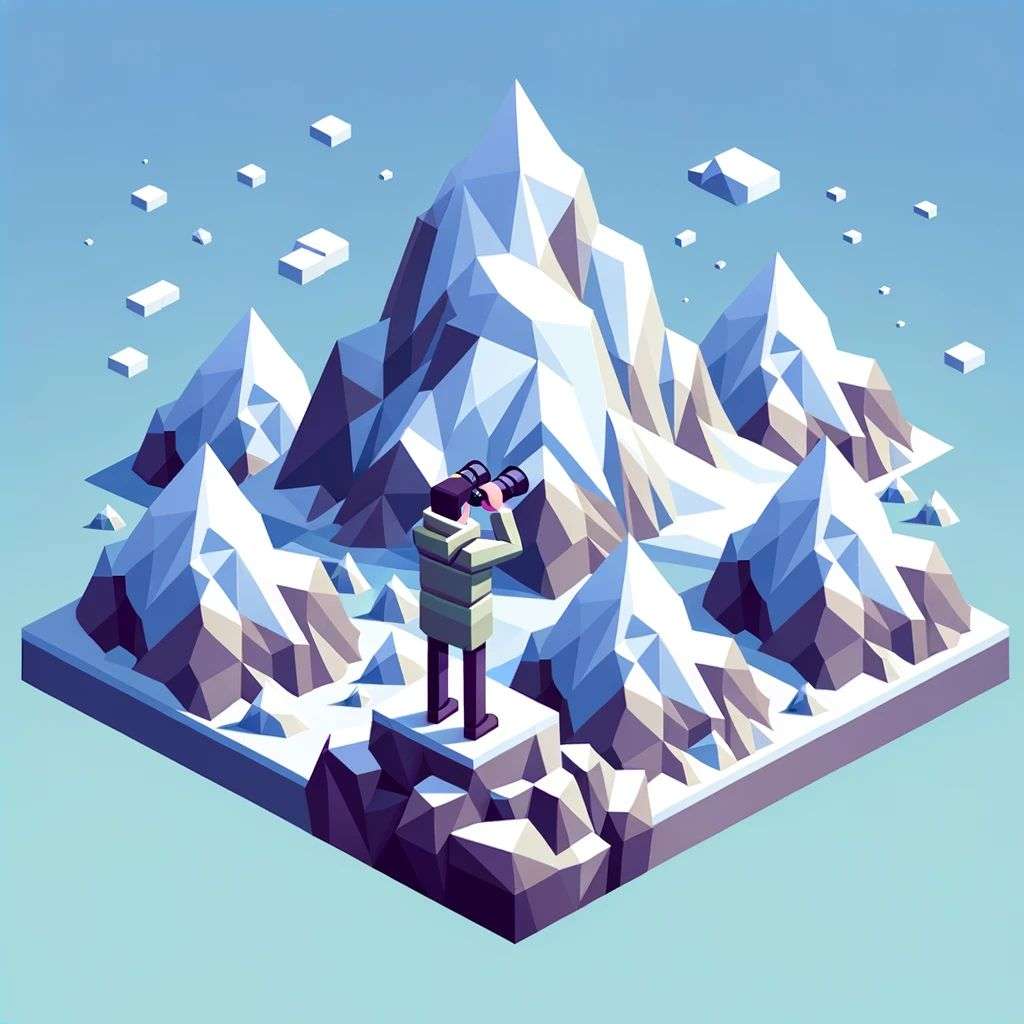 someone gazing at Mount Everest, low polygon isometric render